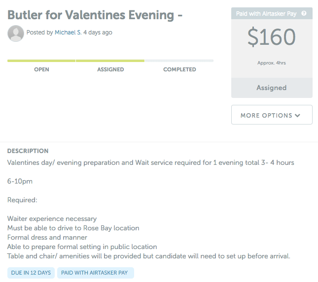 Butler for valentines evening