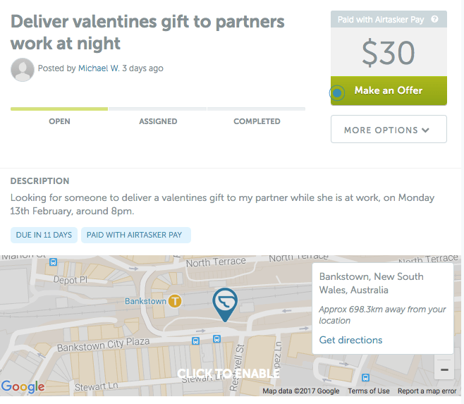 Deliver Valentines Gift to partners work at night