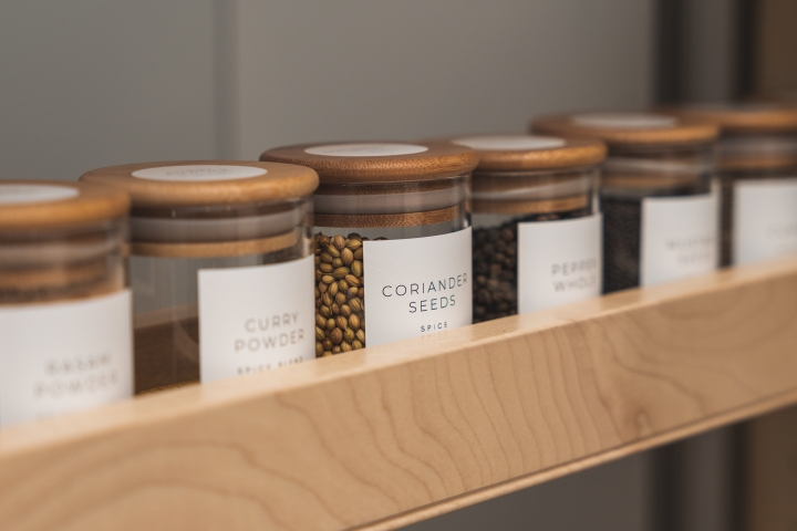 organised spice jars with labels