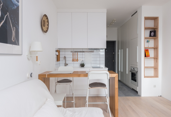 small apartment with a simple built-in kitchen