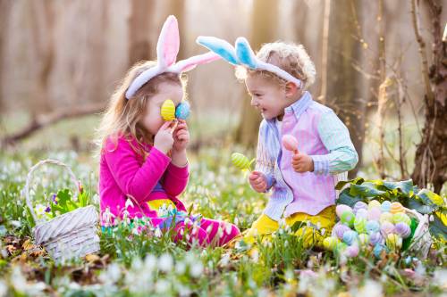 kids hunting for easter eggs