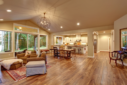 wood flooring well lit living room