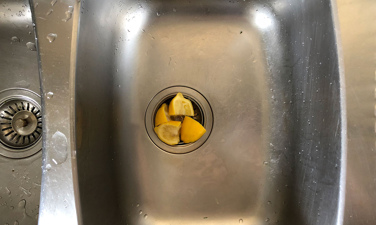 stainless steel sink with lemons