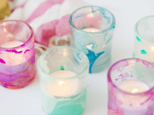 pastel marbled tea light holders