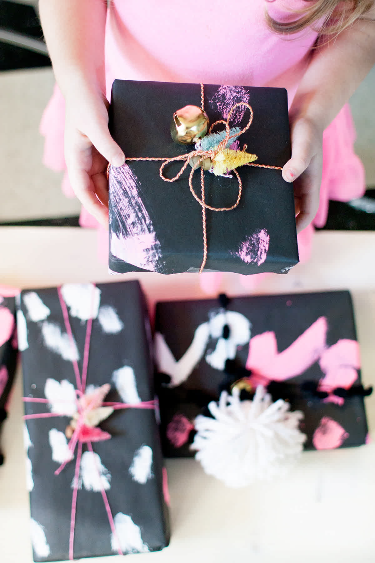 Pink painted gift wrapping