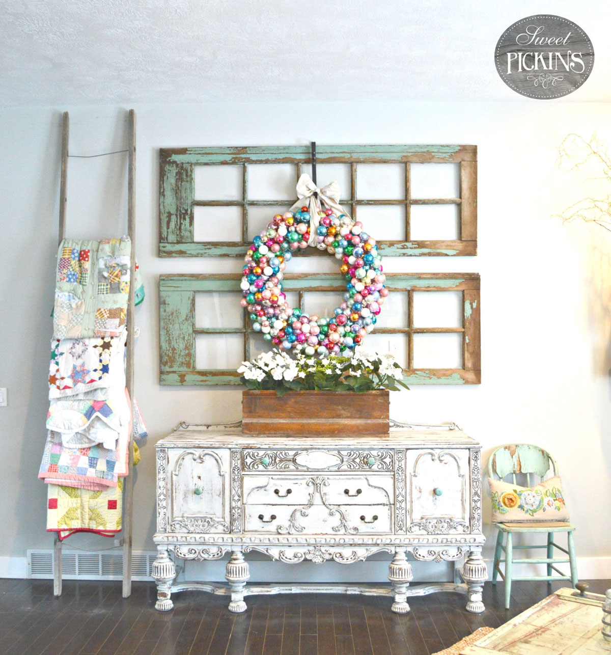 bauble wreath in provincial style farmhouse