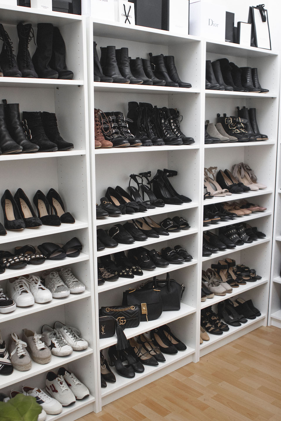 Ashleigh D'Mello bookshelves filled with shoes