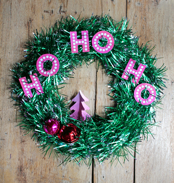 Ho Ho Ho tinsel Christmas wreath