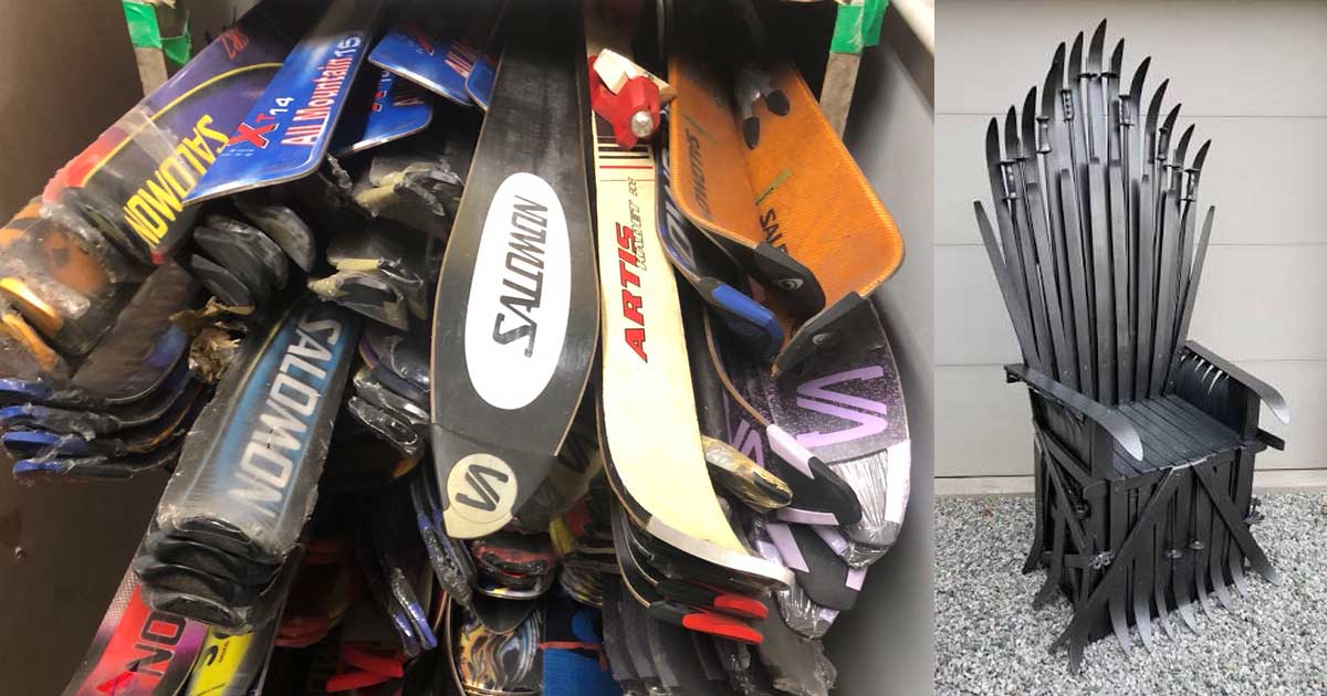 Old skis and Game of Thrones ski chair
