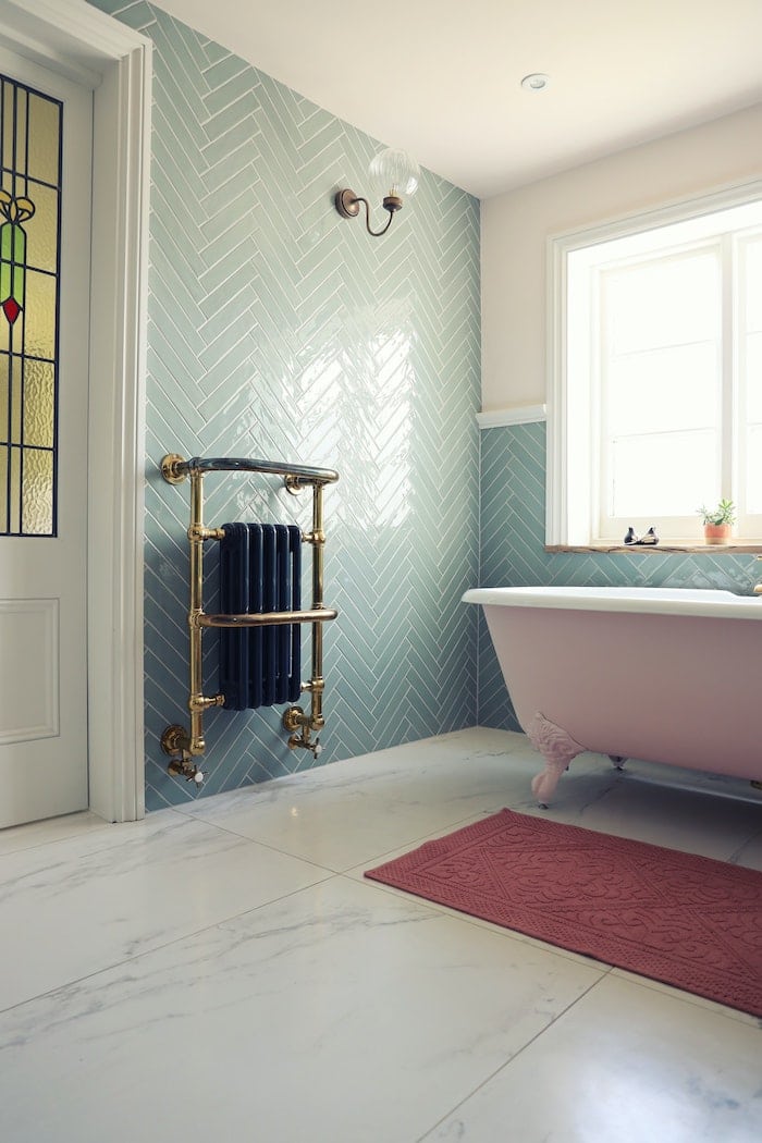 herringbone tiles in bathroom