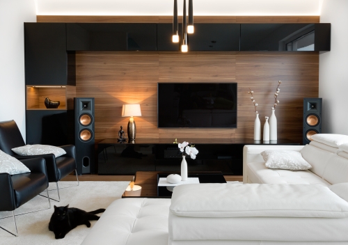 modern living room with entertainment unit setup