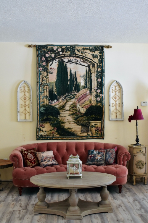 tapestry on living room display
