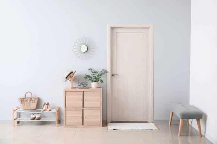 Stylish interior of modern hall with portable mudroom