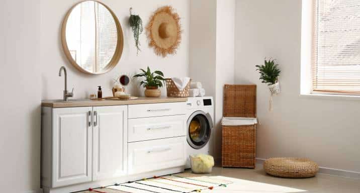 powder room with modern washing machine