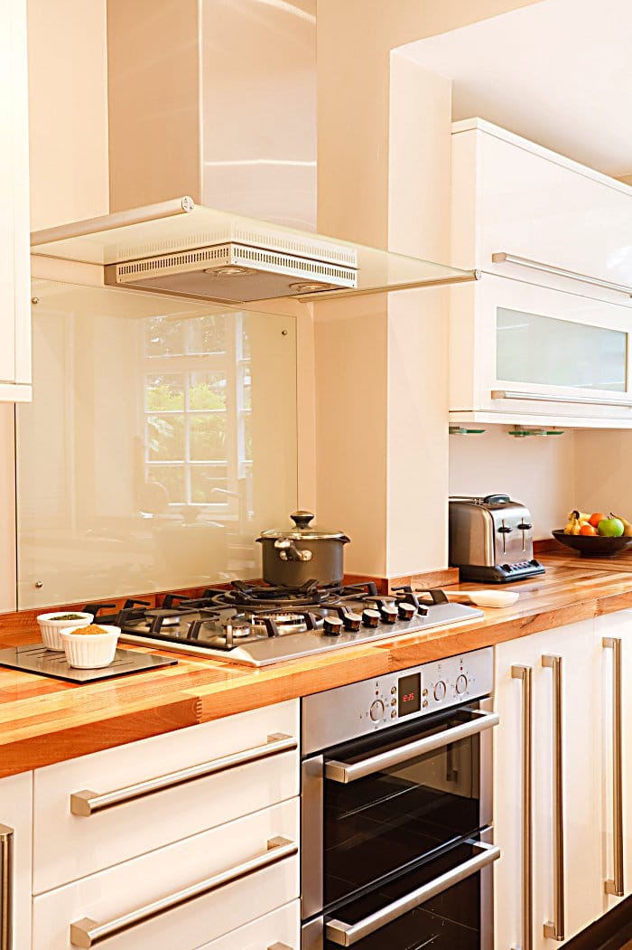 pink glass splashback