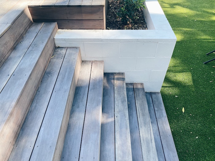 timber stairs in backyard