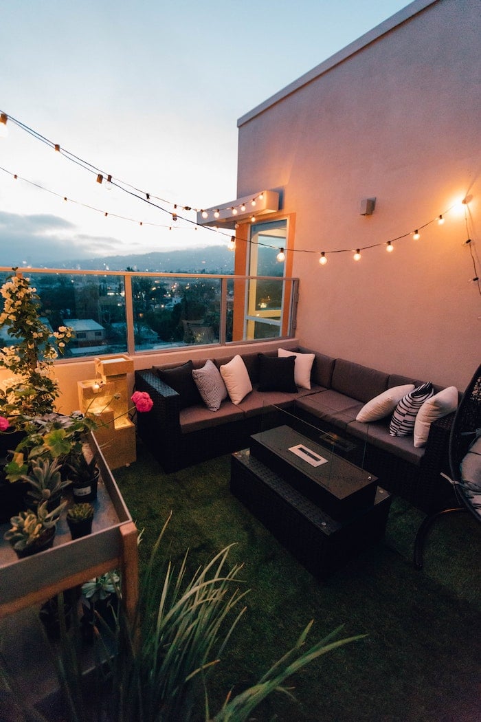 festoon lights on balcony