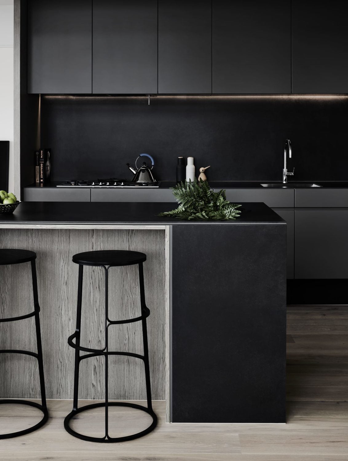 White Cabinets With Black Handles : Black and white distressed cabinets.