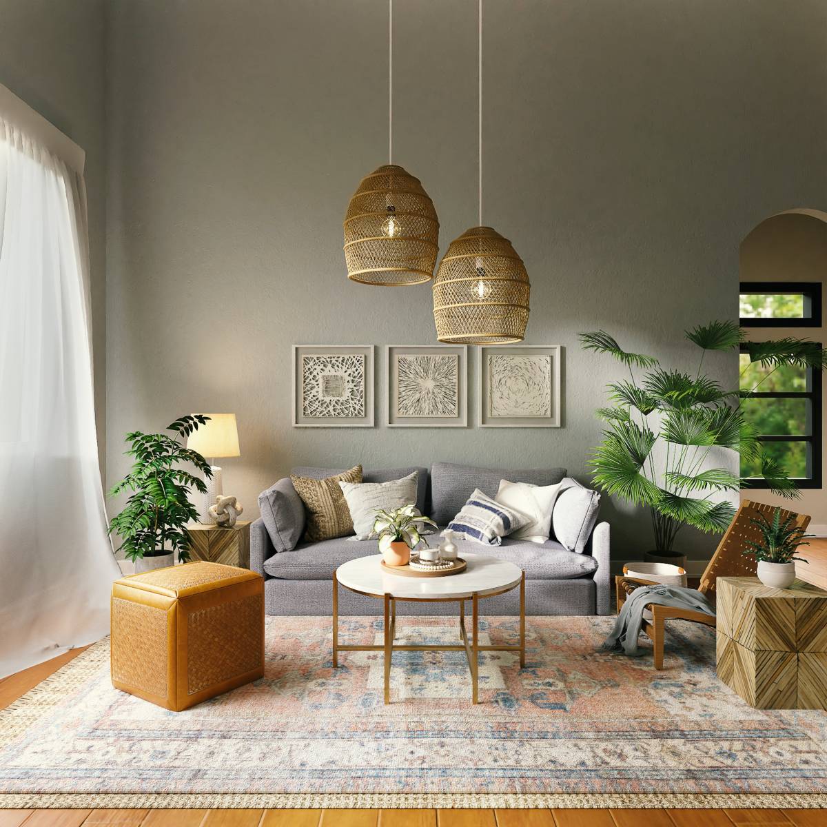 boho living room warm tones