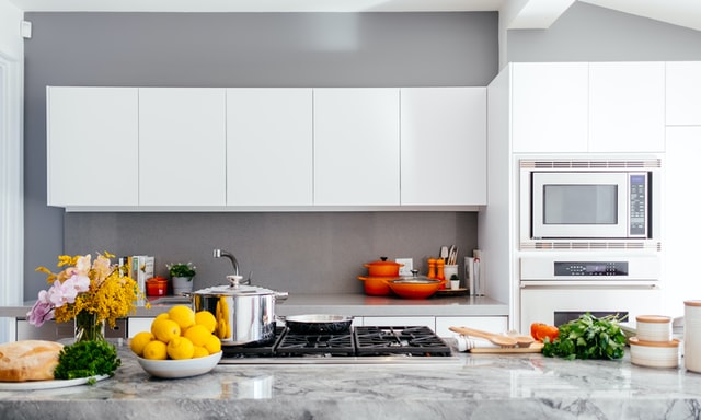 grey and white kitchen