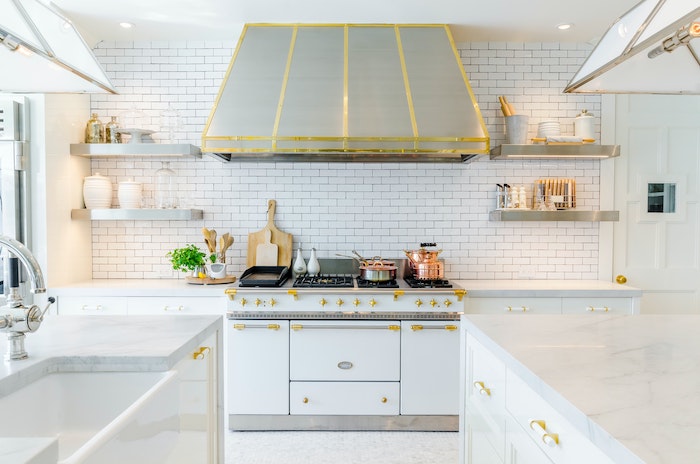 white and gold in kitchen
