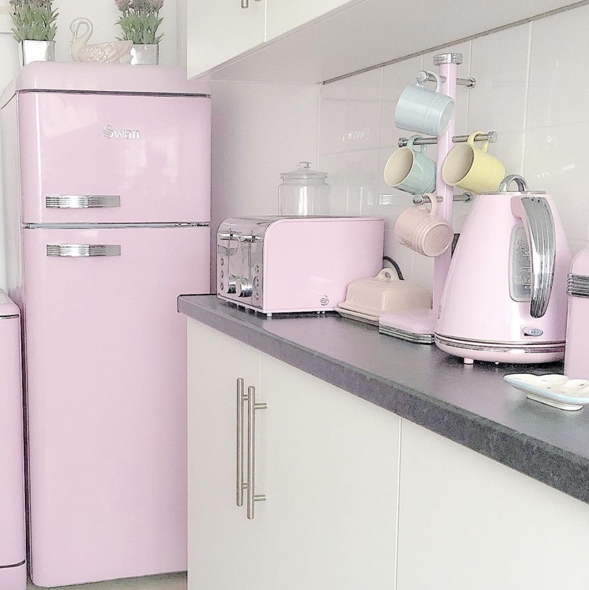 pink kitchen bin next