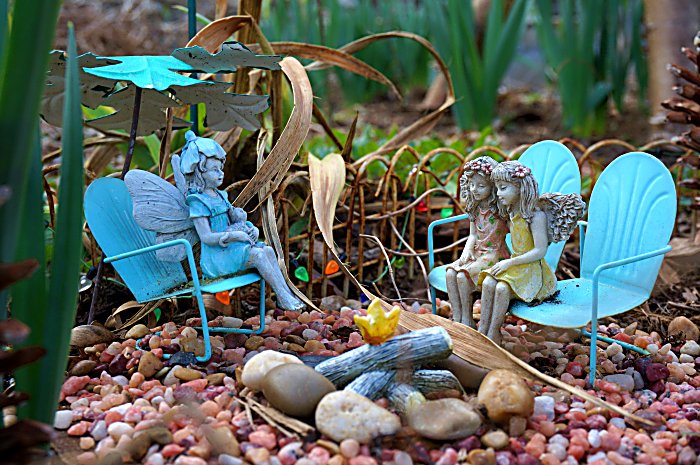 Miniature Fairies in a Rock Garden