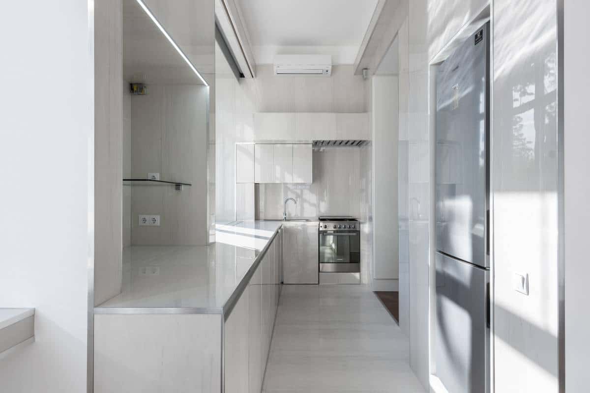 galley kitchen all white