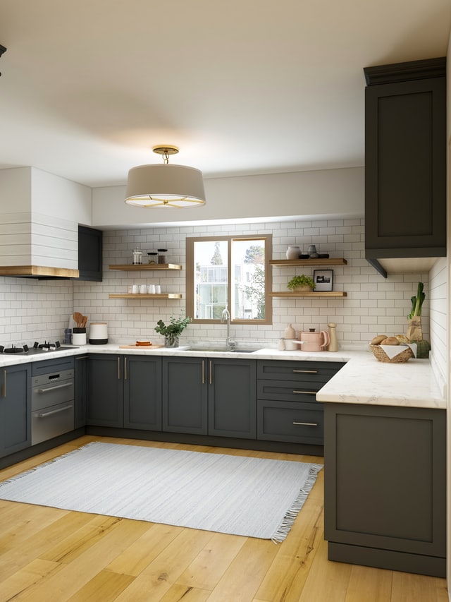u-shaped-kitchen-green-cabinets