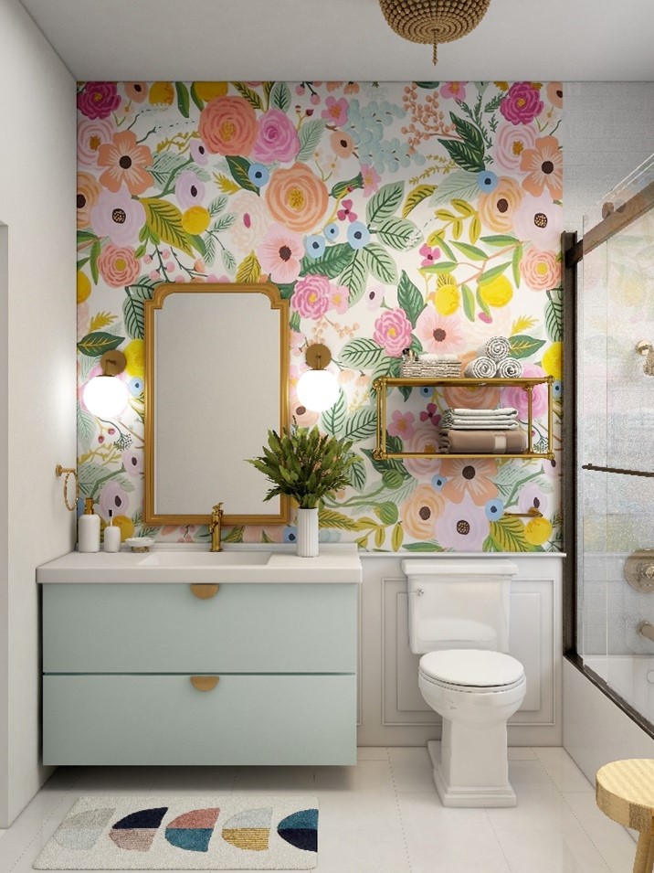 29 Bathroom Wallpaper Ideas Fl Patterned And More - Large Print Wallpaper Bathroom