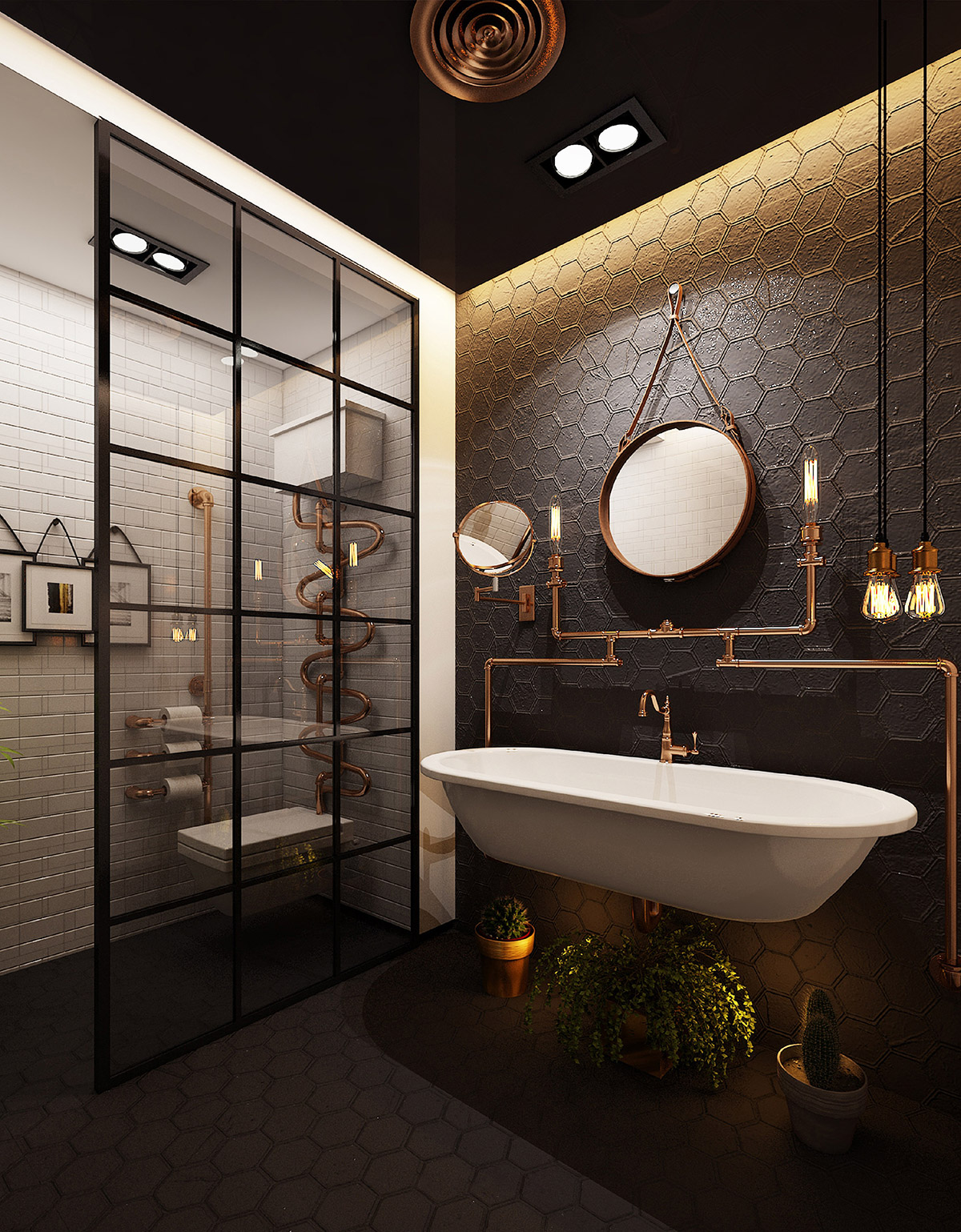 copper industrial bathroom