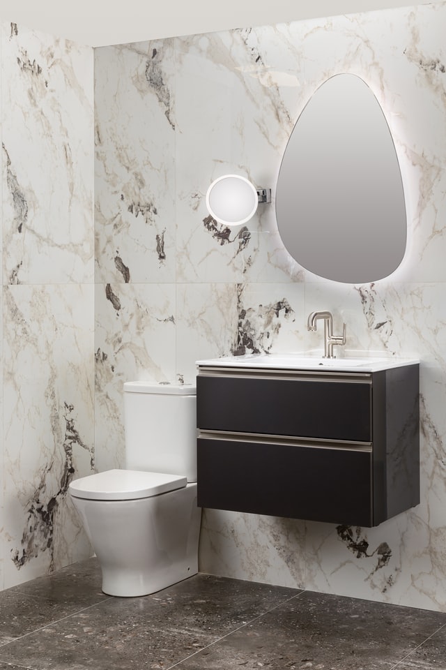 Black and sales white bathroom tile