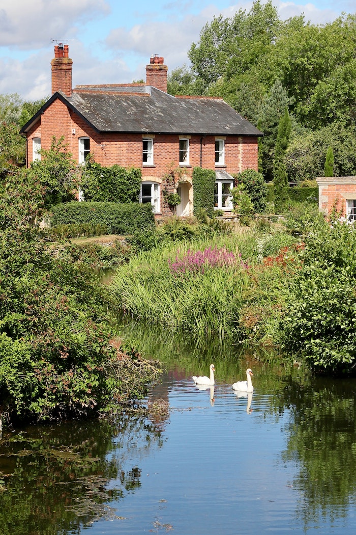 english country garden with pond