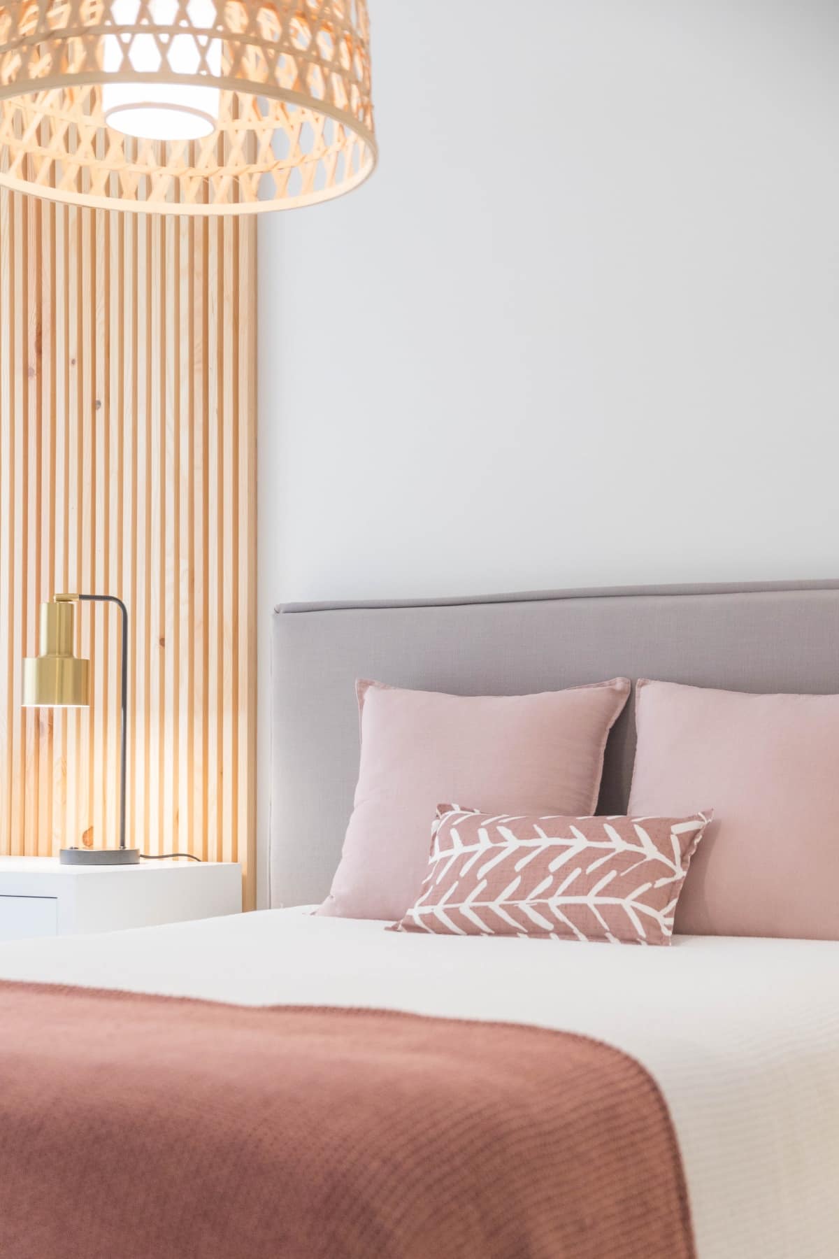 Blush modern mid century bedroom