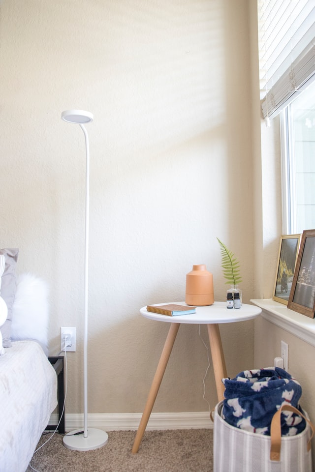 white and blue bedroom