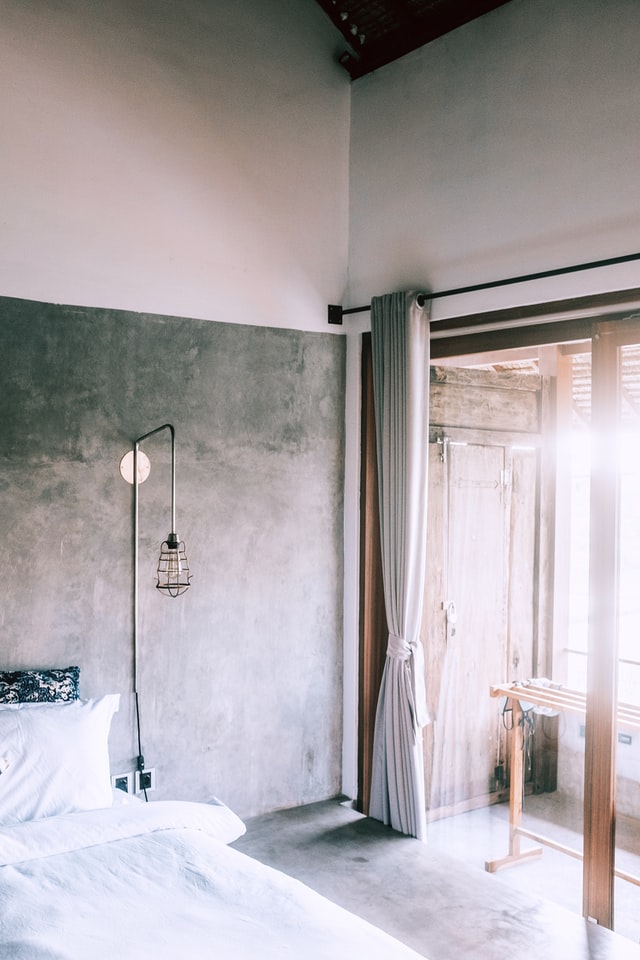 white bedroom with industrial flavour