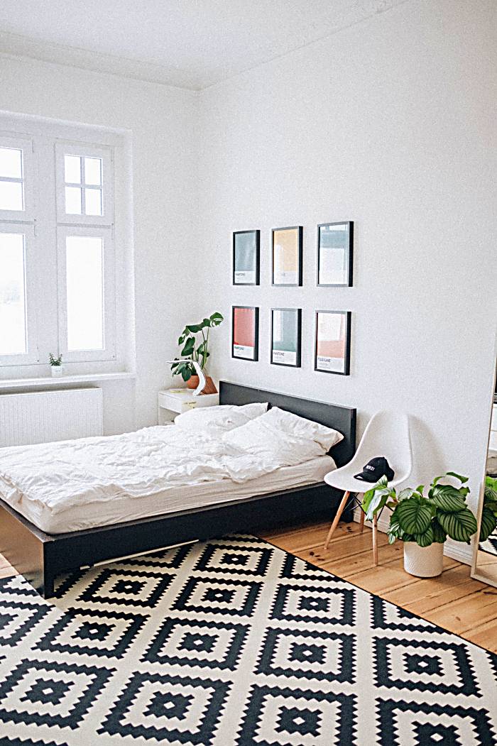 black and white bedroom