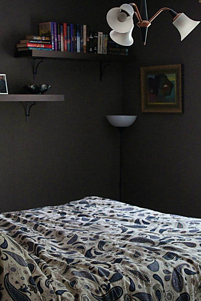 black bedroom with decor