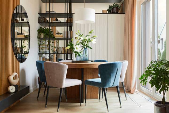 Elegant dining area by the glass door