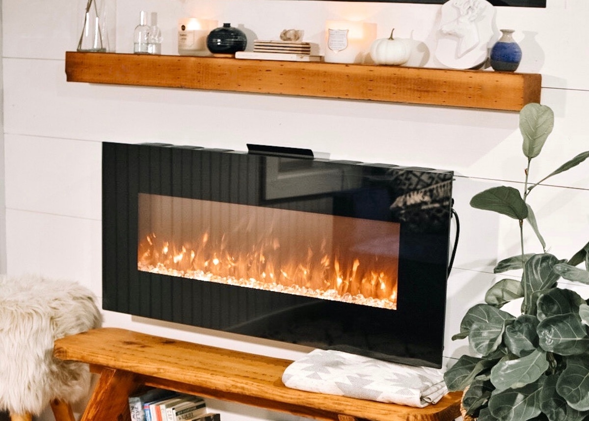 glossy fireplace mantel