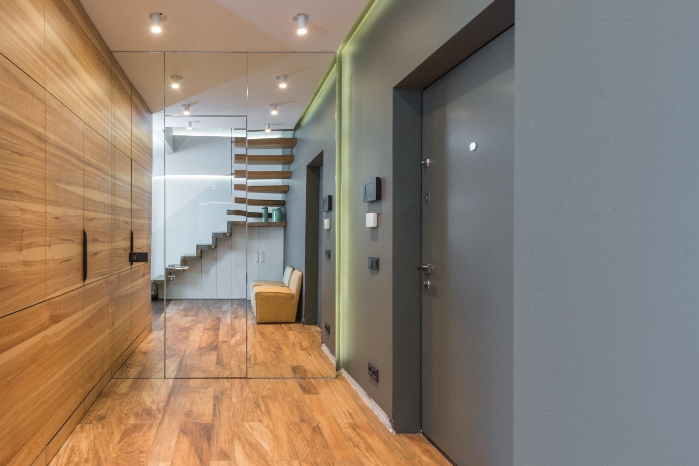 grey-hallway-grey-glass-and-wood