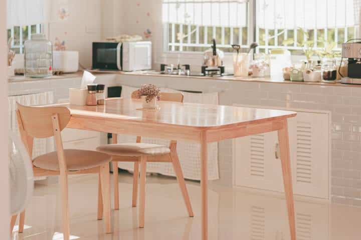 Beige wooden chair and dining table