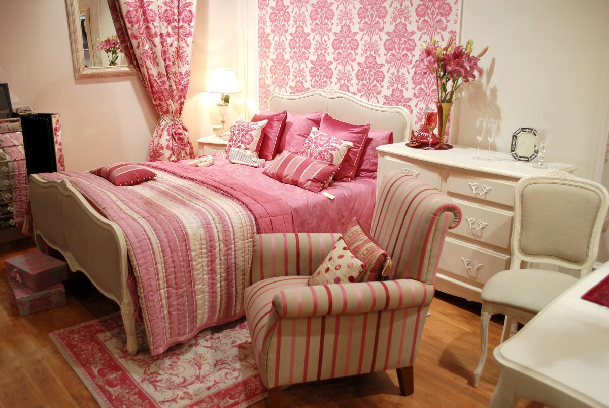 Pink woman's bedroom interior
