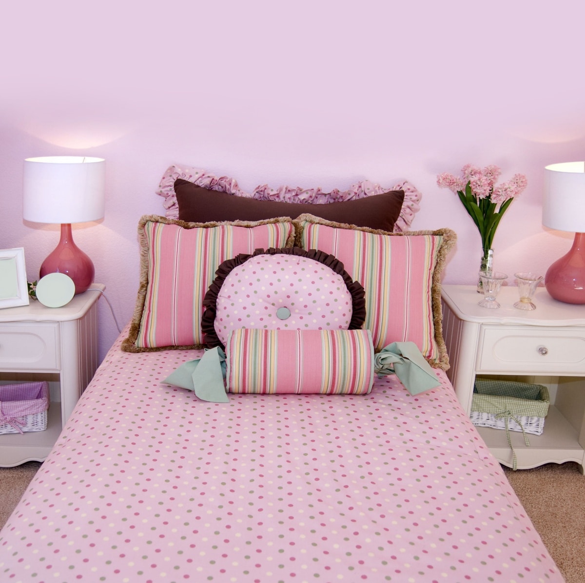 Pink girls bedroom interior