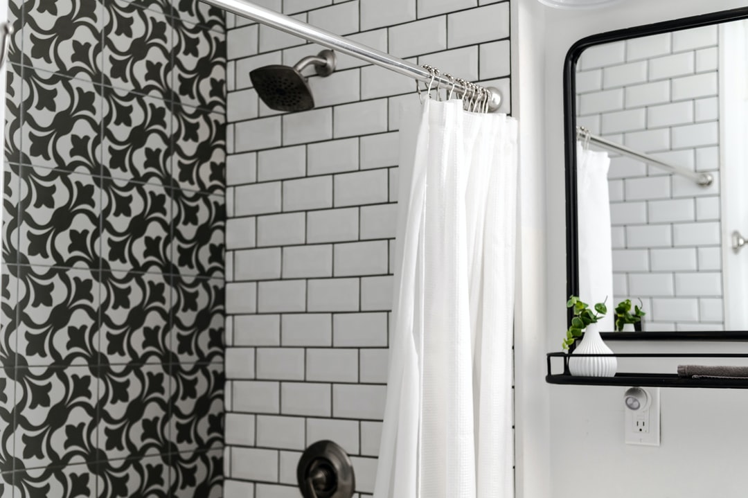 Patterned tiles in bathroom