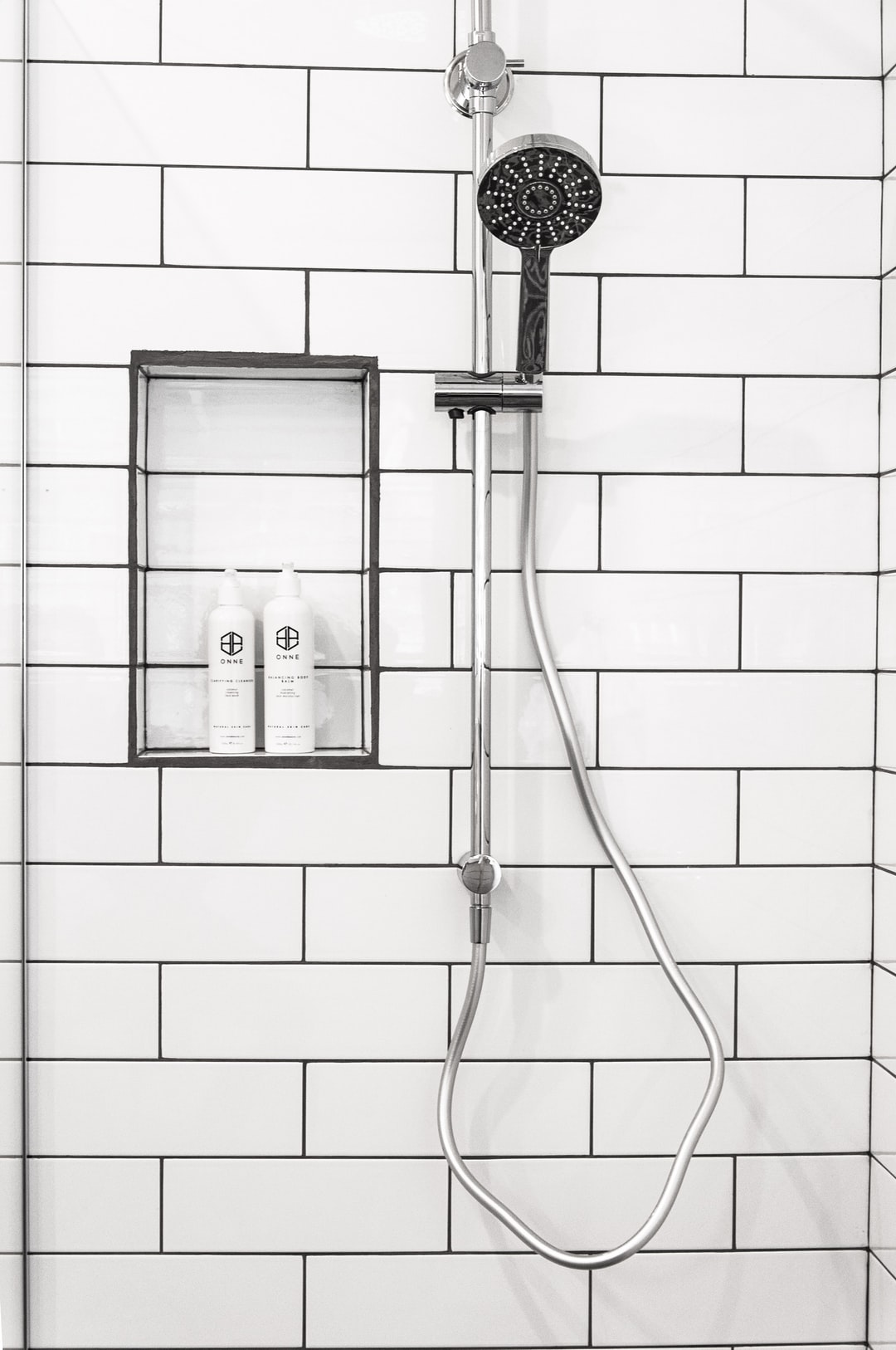 A white tiled shower