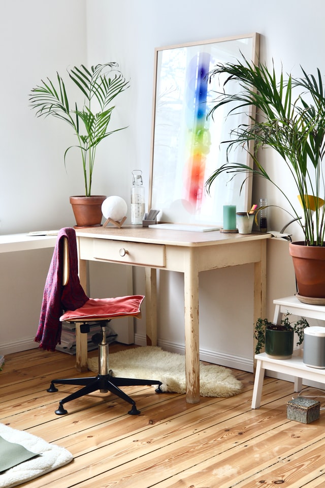 modern home office with wraparound desk