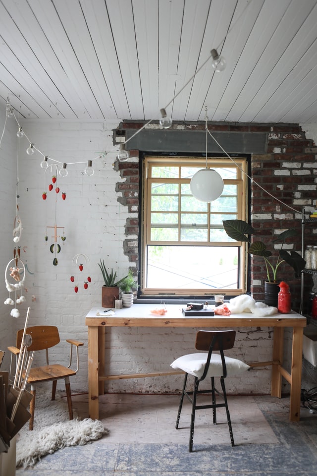 modern home office twith vintage and eclectic look