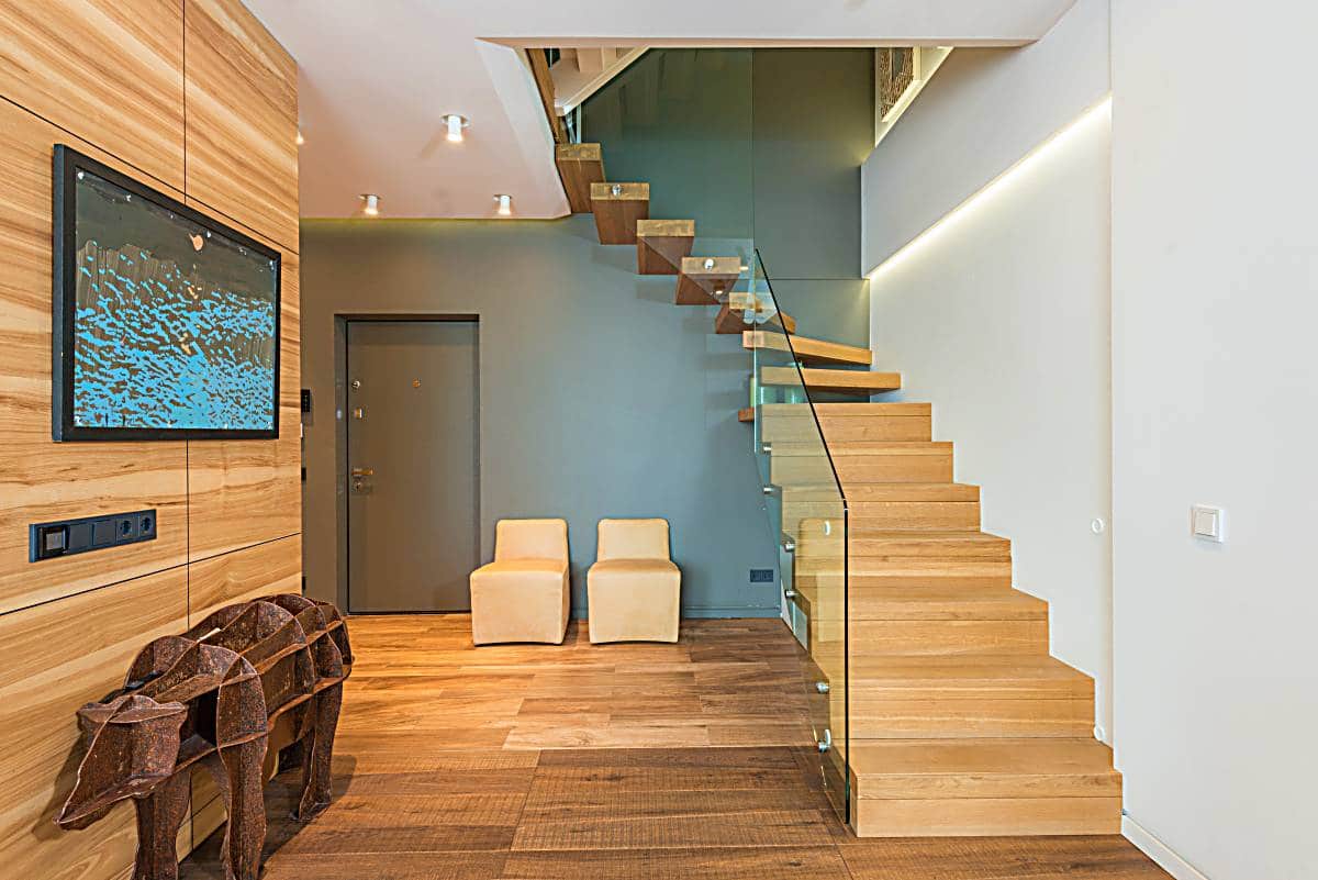 teal wall staircase