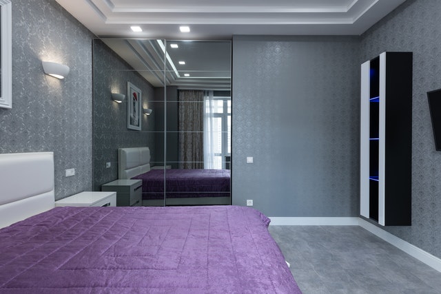 purple and grey bedroom